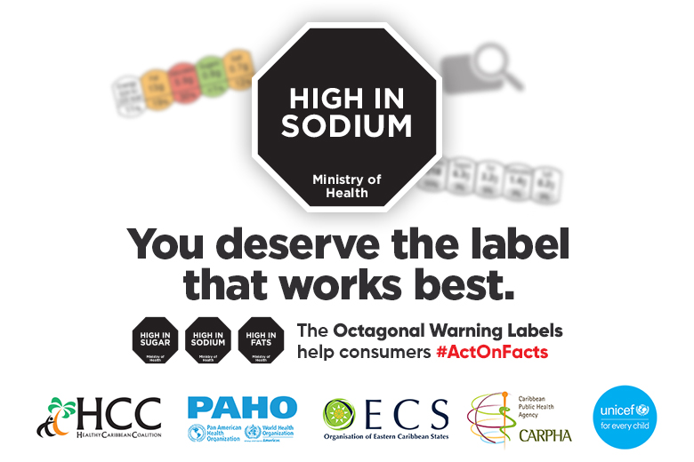 an octagonal warning label with high in sodium written on it